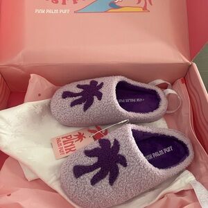 Pink Palm Puff Women's Purple Slippers